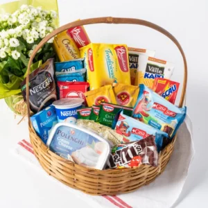 Cesta de Café com Chocolate e Flores